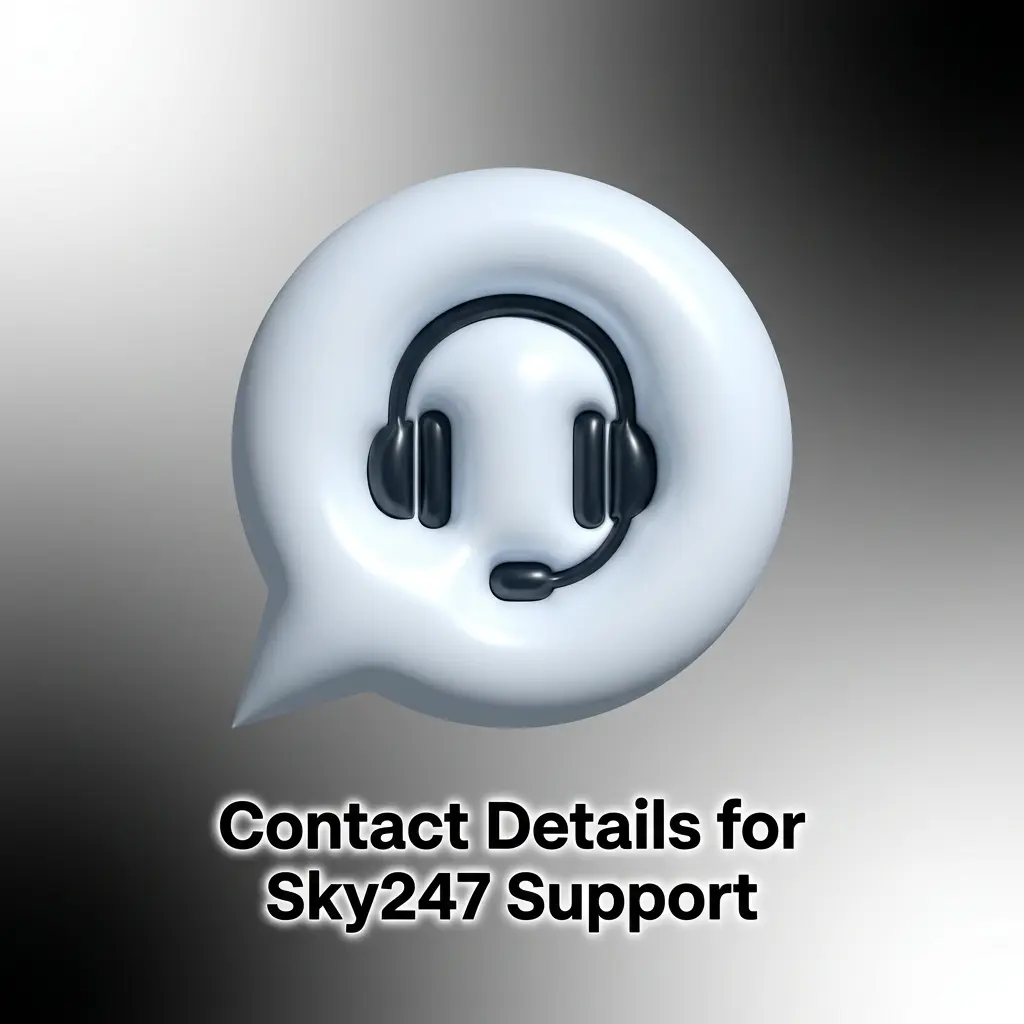 Sky247 support contact options including live chat, email, help centre, and social media for Indian players