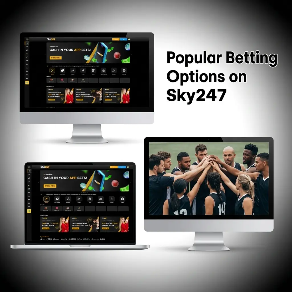 Sky247 betting options including live betting, pre-match, fancy bets, outright and multi bets for cricket and sports