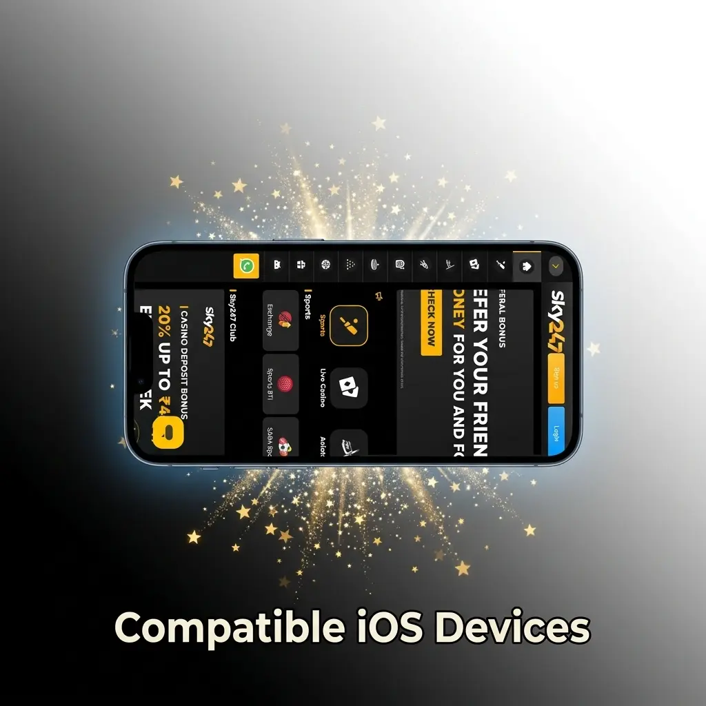 Sky247 app compatible iOS devices list including iPhone X through iPhone 17 series all supported models