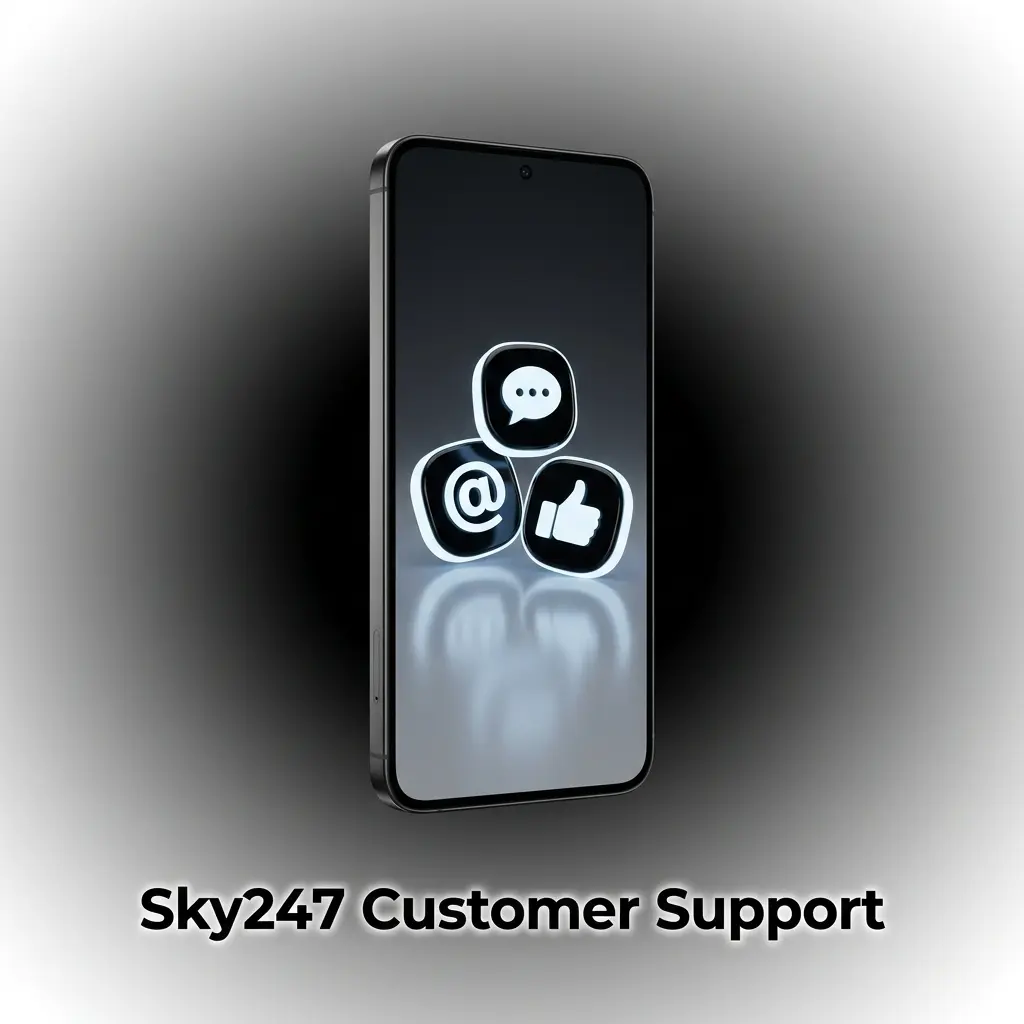 Sky247 customer support channels including 24/7 live chat, email support, and help centre FAQ options