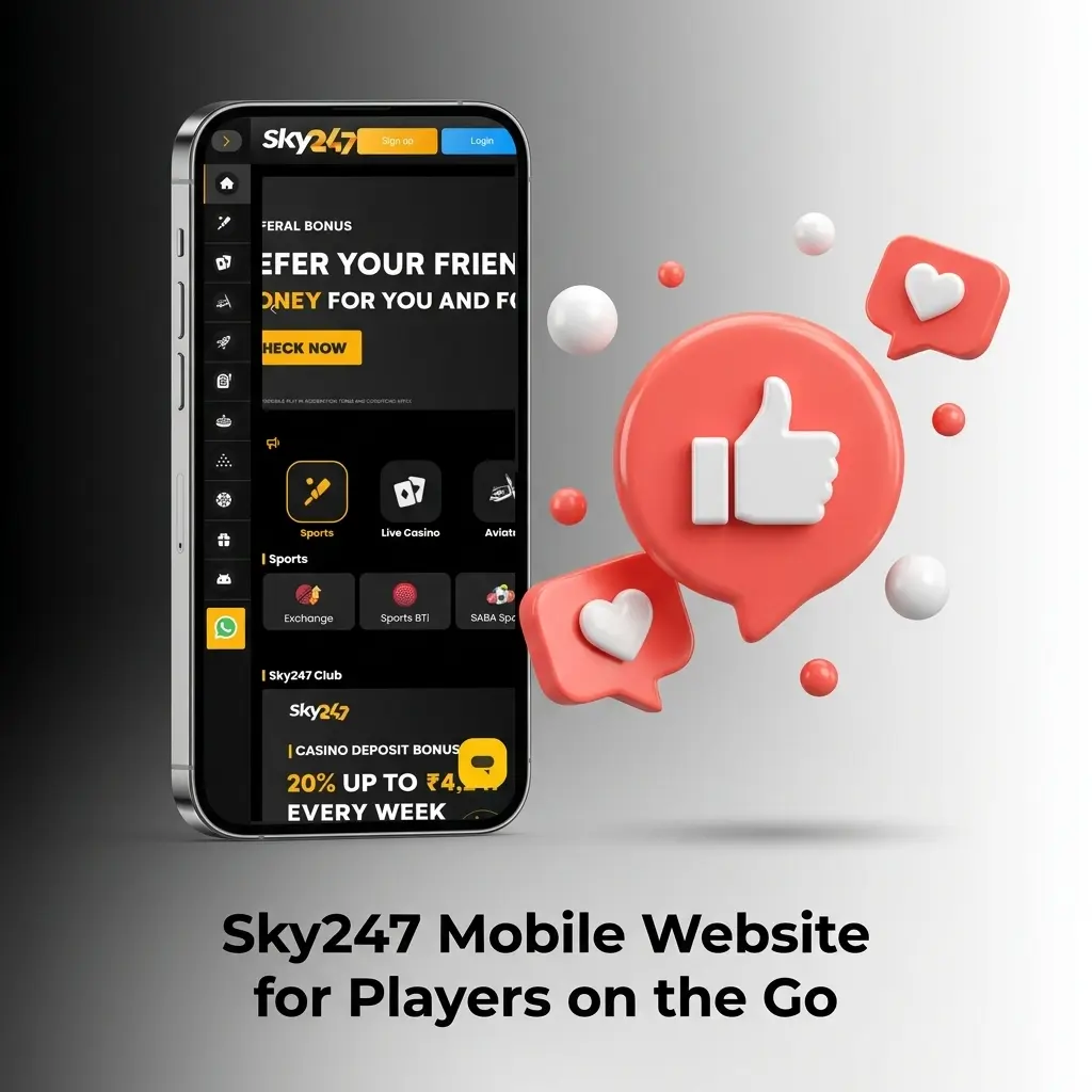 Sky247 mobile website accessible on any smartphone or tablet browser with no download, full casino and betting features available