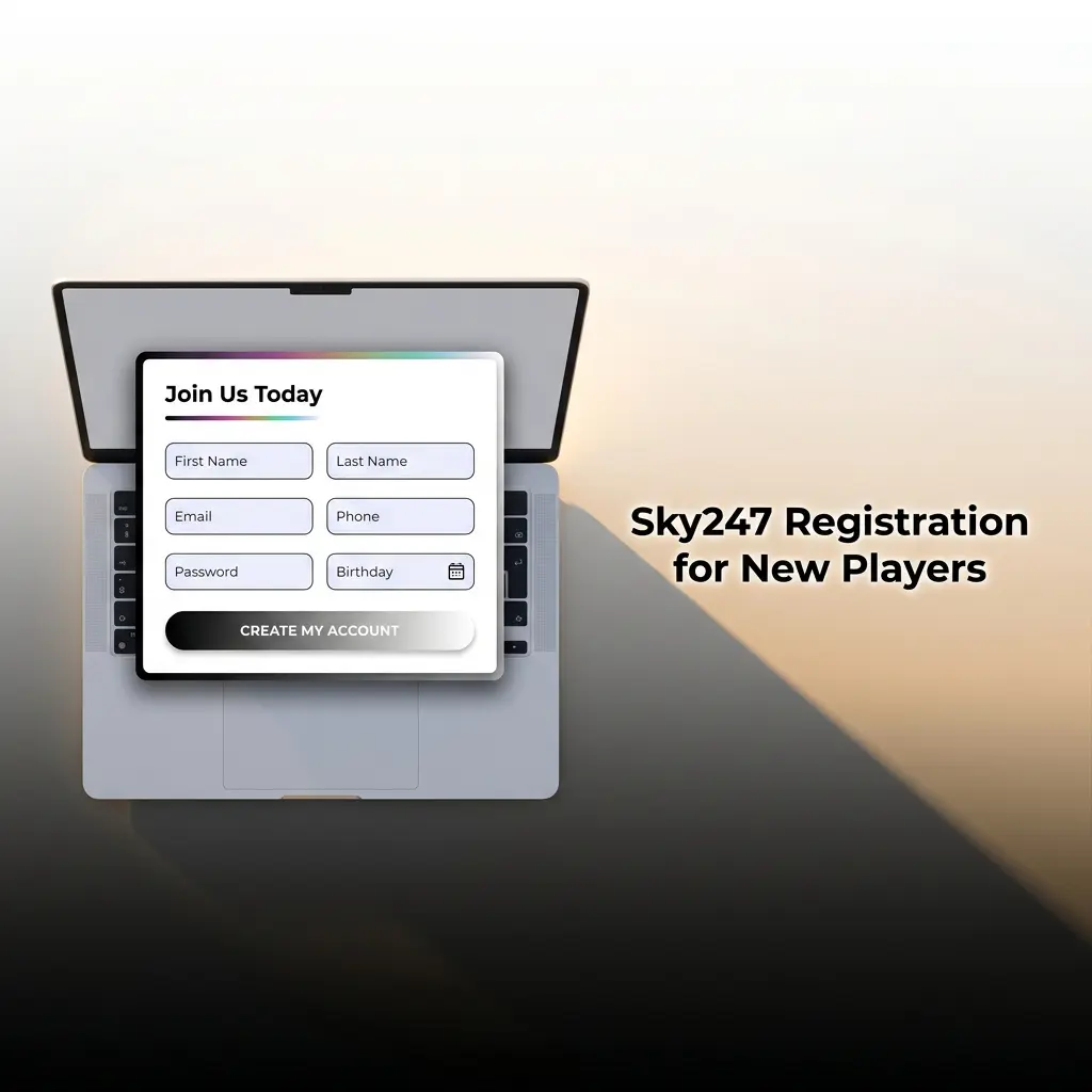 Sky247 registration form for new players to access games, bonuses, and INR deposits with 24% cashback offer