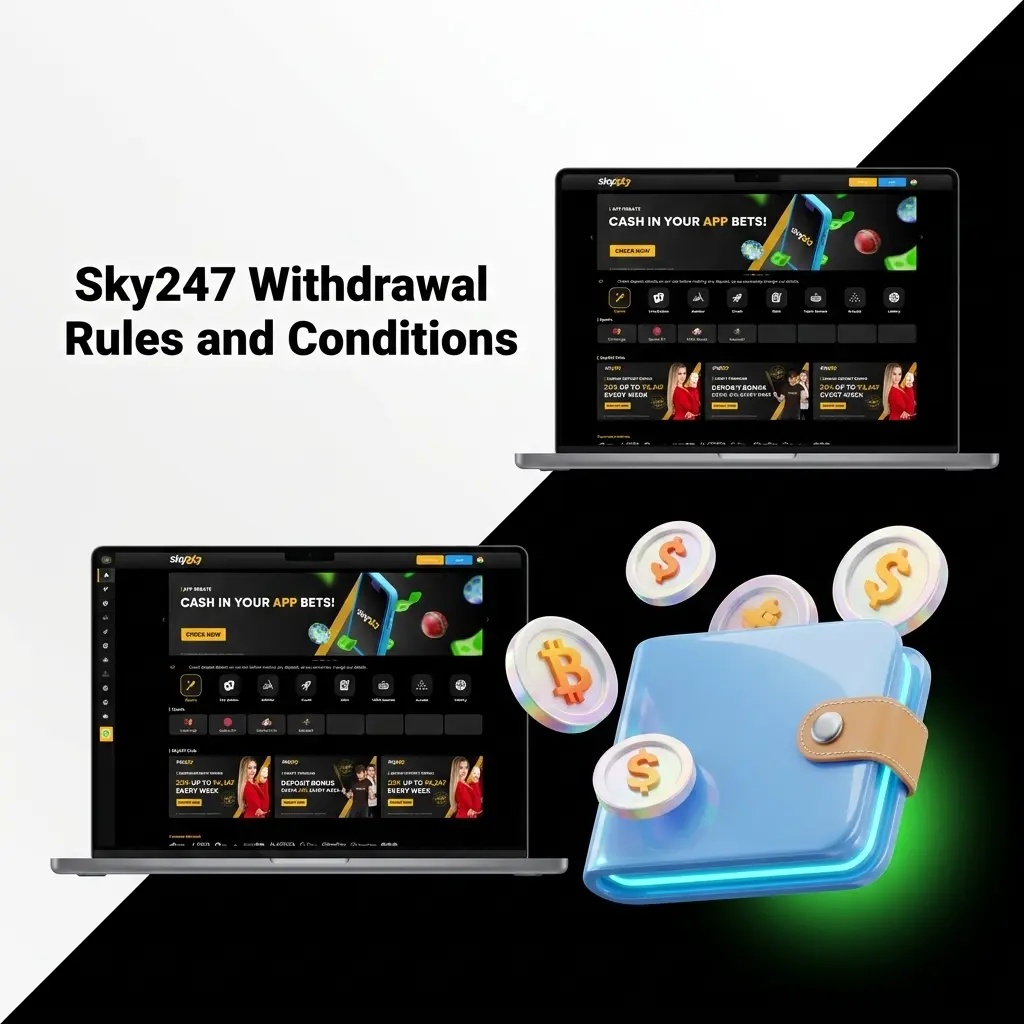Sky247 withdrawal rules for Indian players including KYC verification, bonus wagering, payment methods, and limits