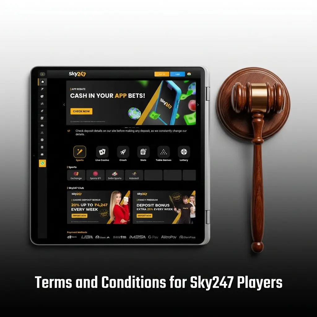 Sky247 terms and conditions for Indian players covering age, KYC, bonuses, and account rules