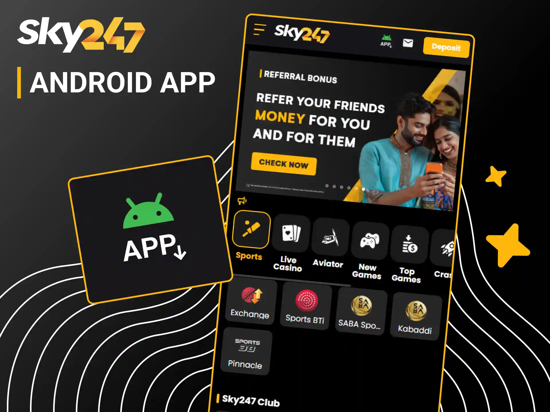 Install the Sky247 app on Android for seamless sports wagering today.