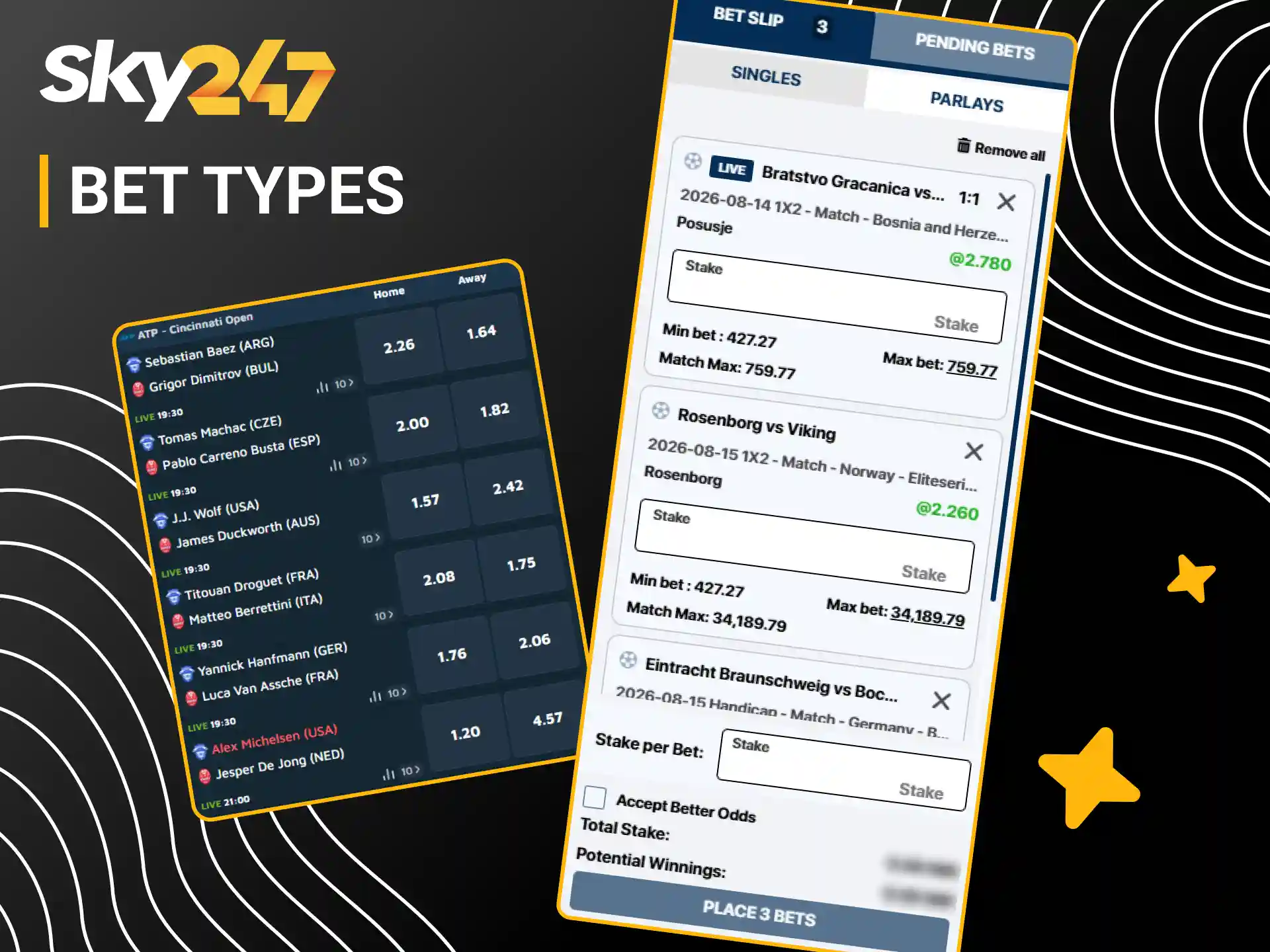 Select preferred bet types within the official Sky247 mobile app.
