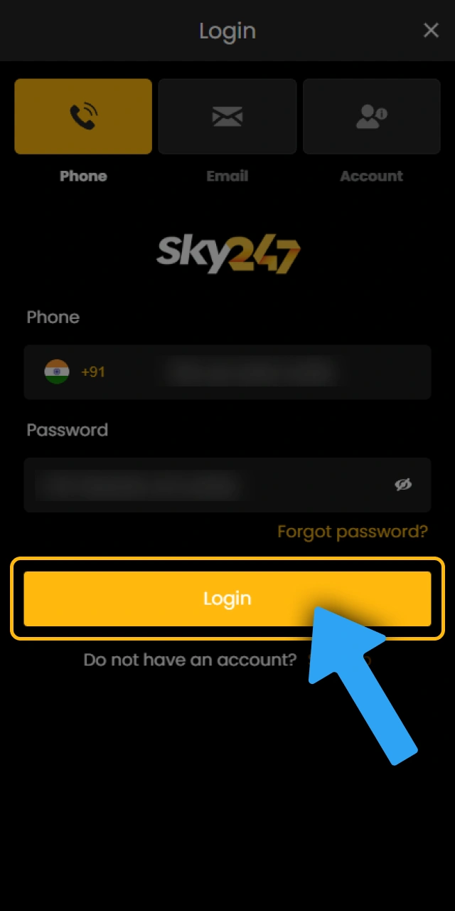 Confirm your mobile login to enter your personal Sky247 account.