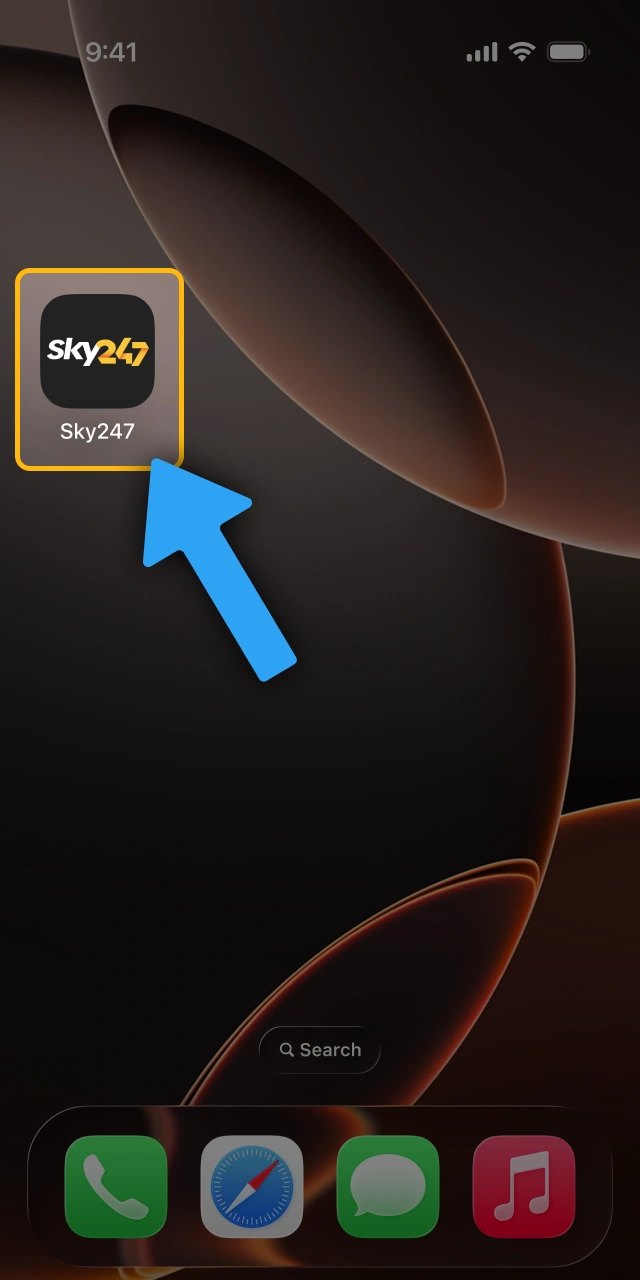 Launch the mobile shortcut to start your Sky247 login process.