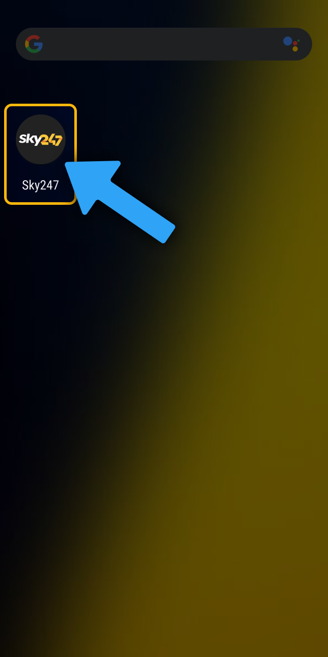 Open the mobile Sky247 app to proceed with user login.