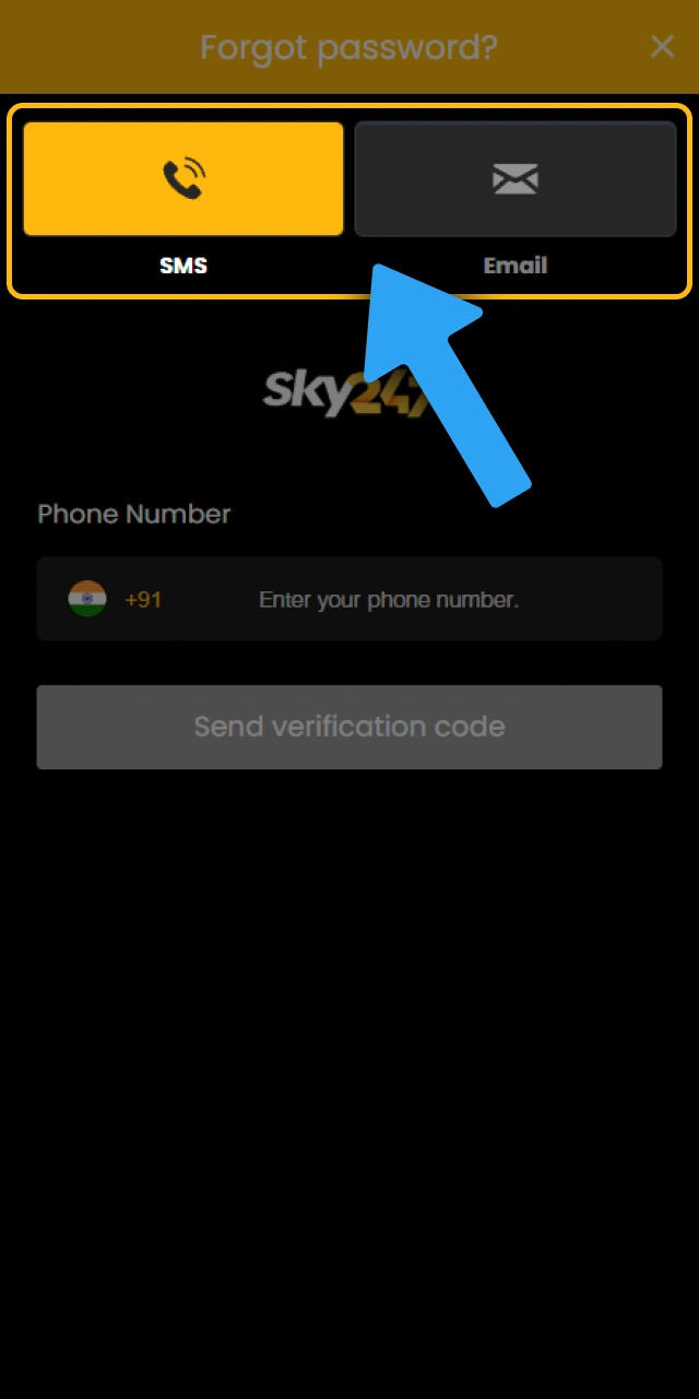 Choose a reset method on Sky247 to change your login password.