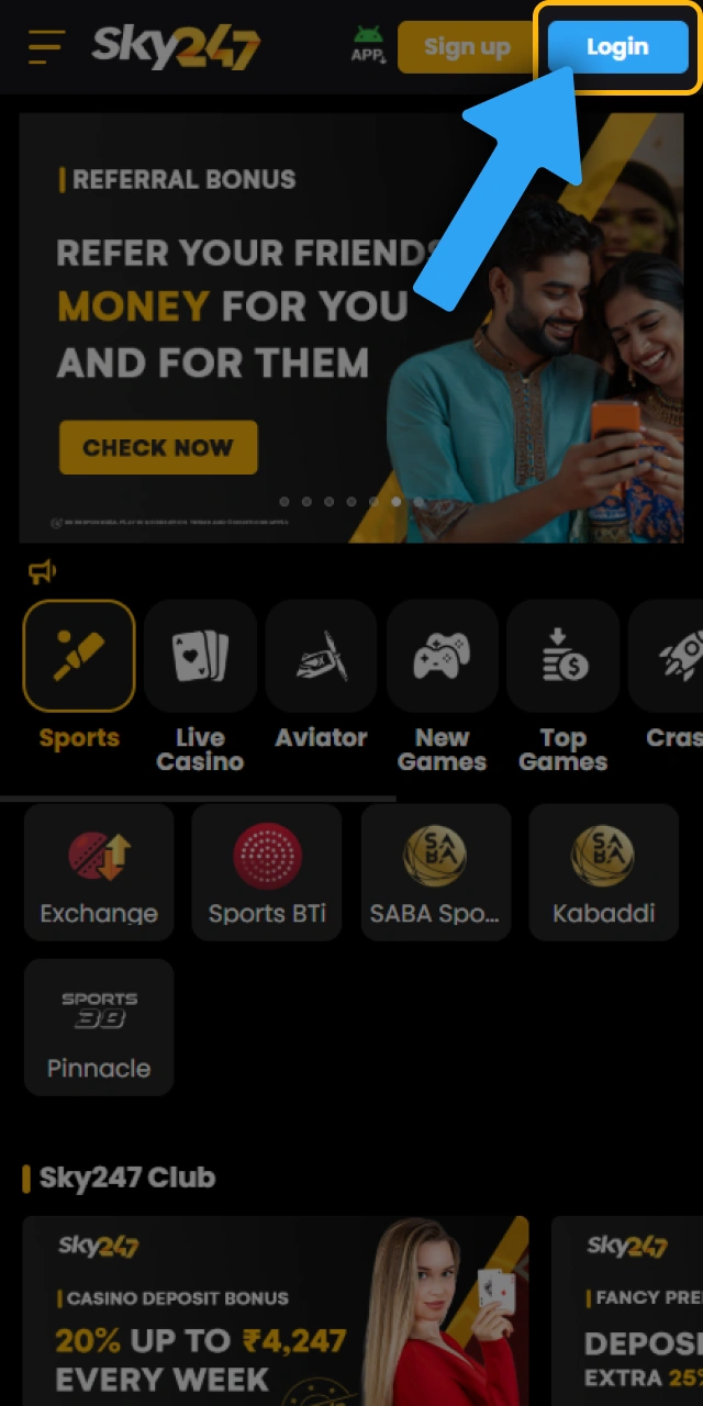 Set a new password for Sky247 and log in to your profile.