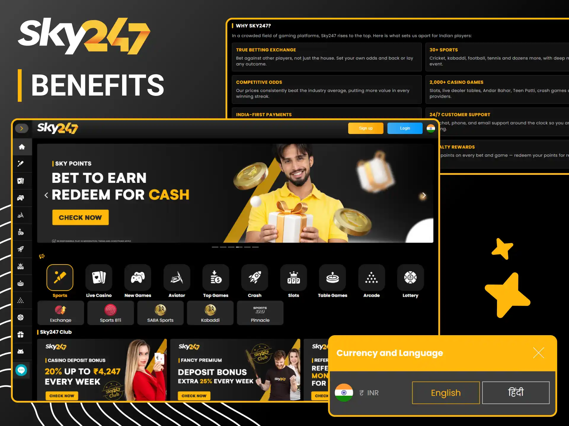 Discover top gambling privileges created for Sky247 users in India.