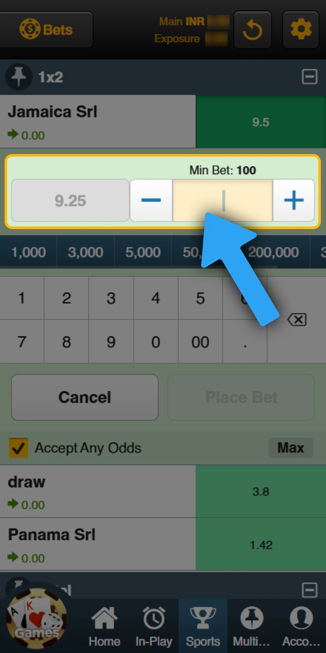 Specify your wager amount on Sky247 before making a bet.