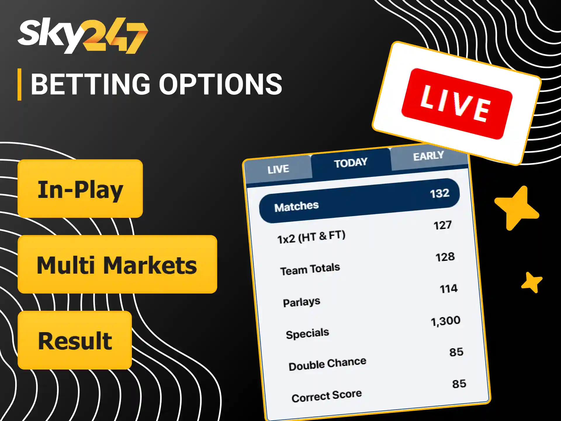Explore the most popular betting markets available on Sky247 online.