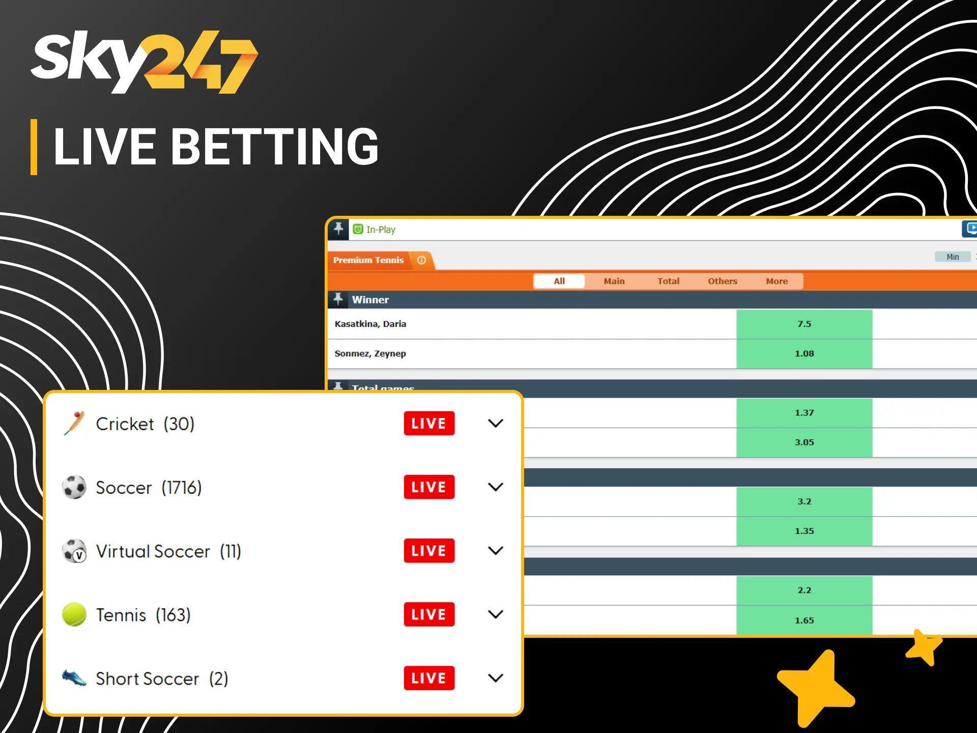 Wager in real time on ongoing matches through Sky247 live.
