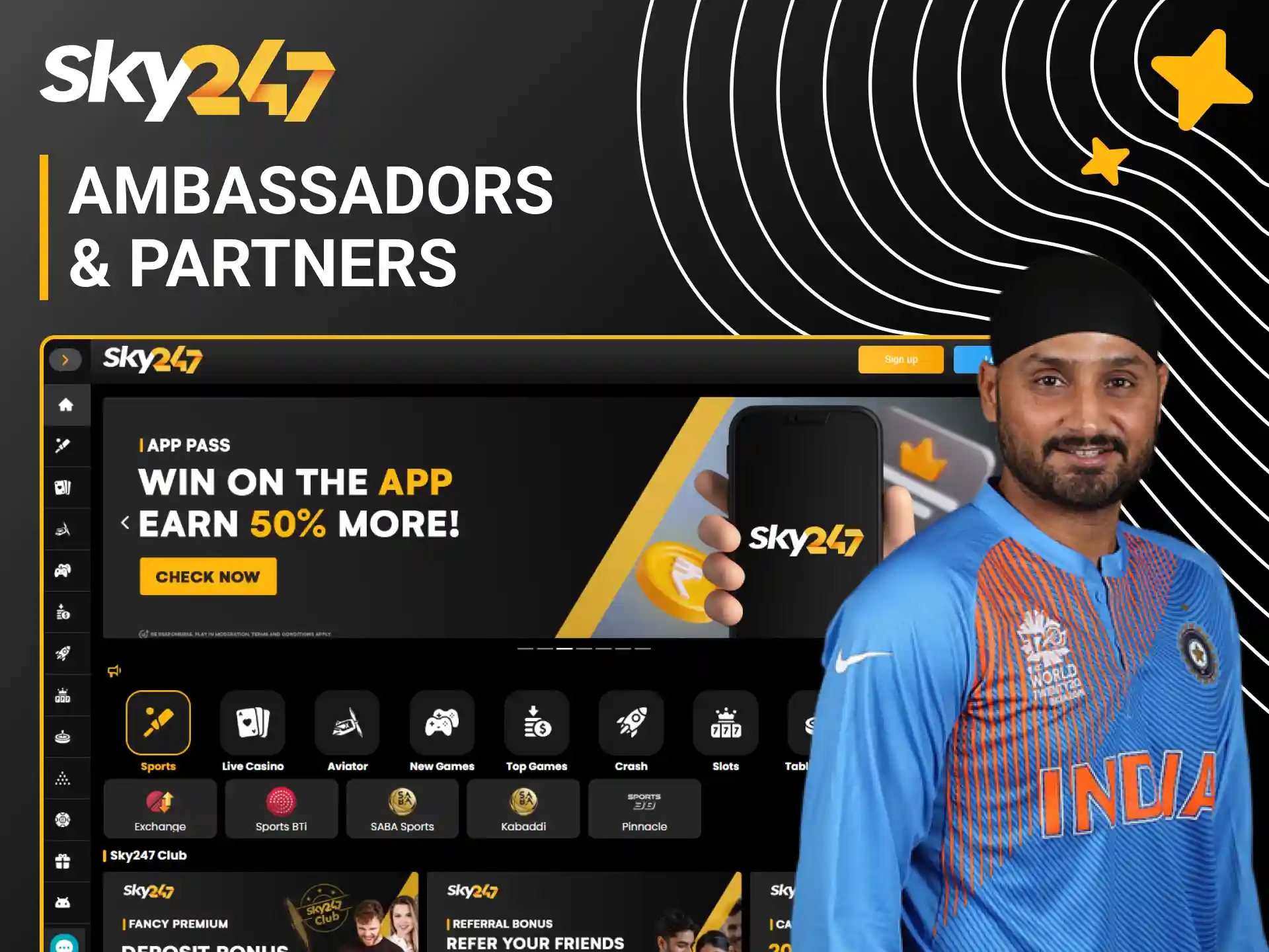 Learn about official brand ambassadors and partners collaborating with Sky247.