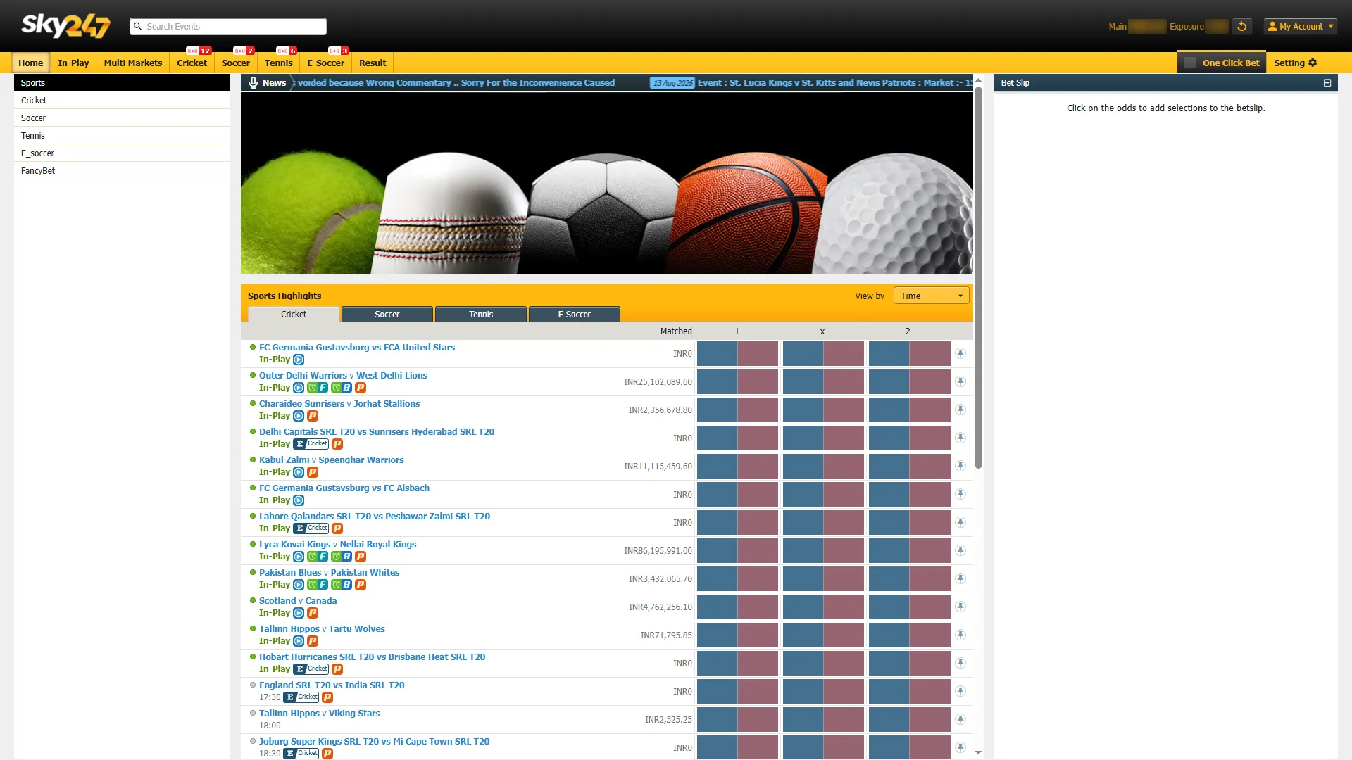 Wager on your favorite sports events using Sky247 competitive odds.
