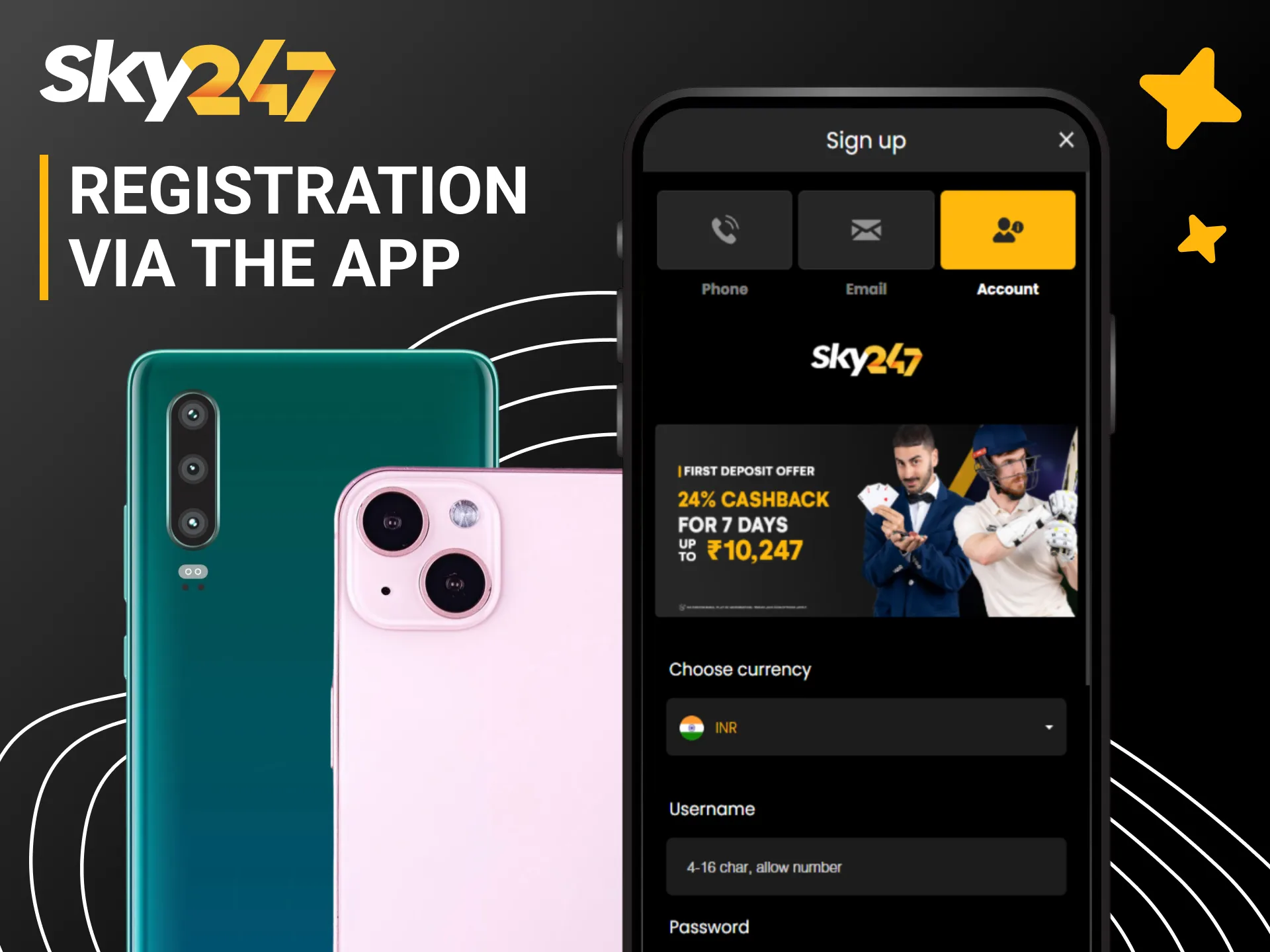 Register a new profile using the mobile Sky247 application.