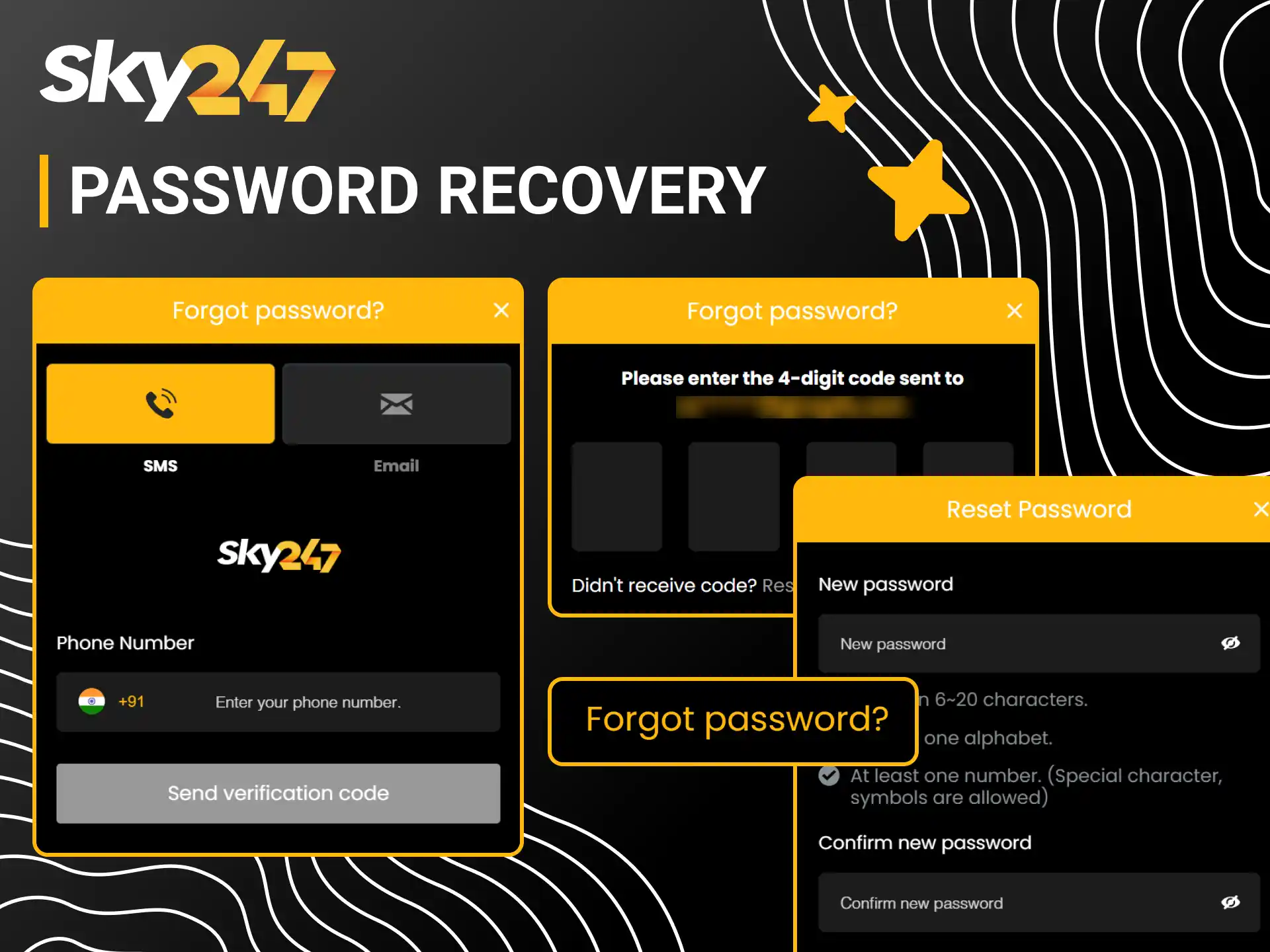 Reset a lost password to restore access to your Sky247 account.