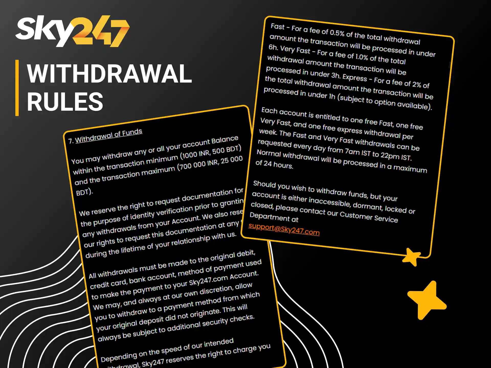 Check essential terms and rules for every withdrawal on Sky247.